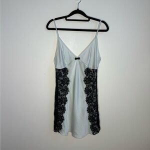 Victoria’s Secret 100% Silk Pale Green and Black Lace Slip Dress/ Chemise Size L